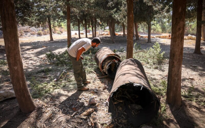 The remains of a missile fired from Iran into Israel