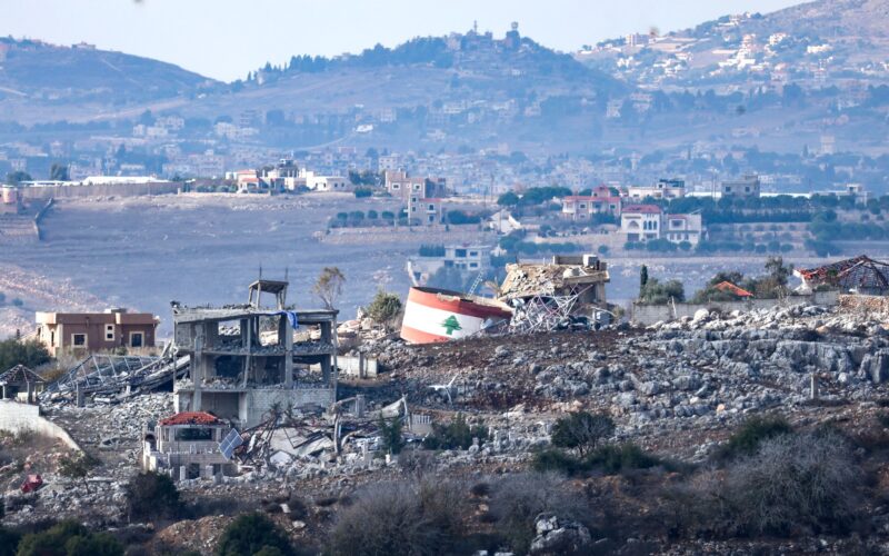 Destroyed houses at a village in southern Lebanon