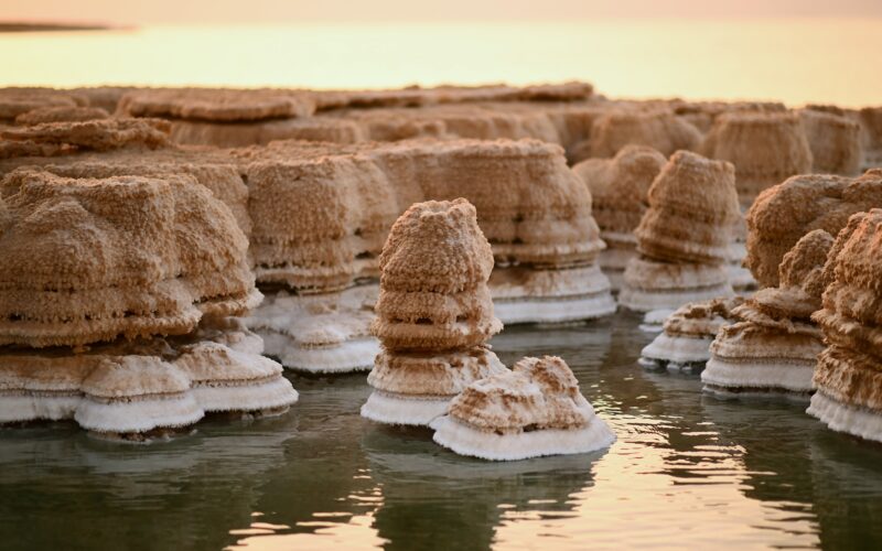 View of salt formations on the Dead Sea shore