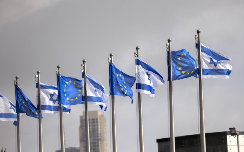 The Israeli and European flags