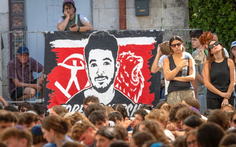 A memorial ceremony for Israeli hostage Hersh Polin